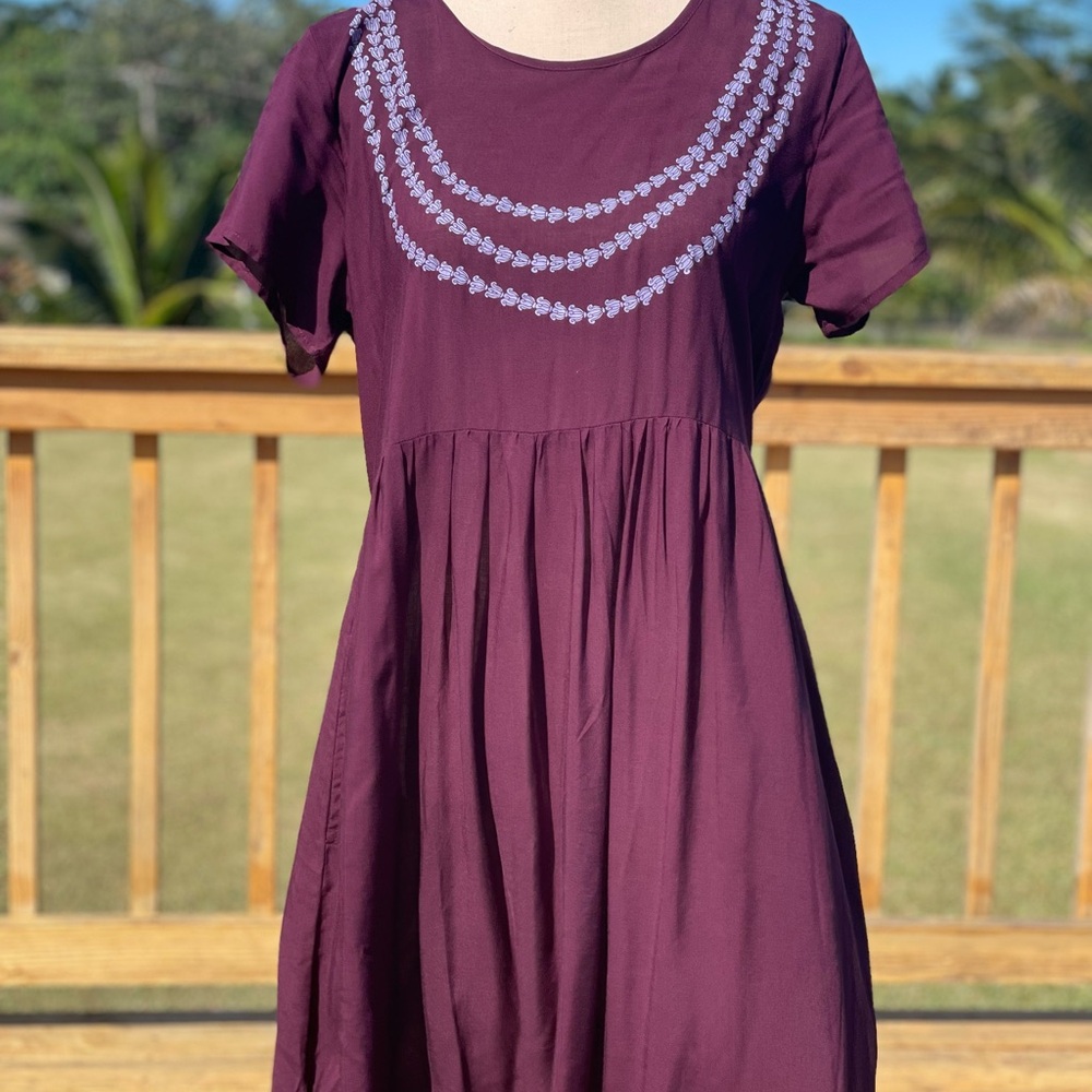 Mahina Made Purple Short Sleeve Dress with lei